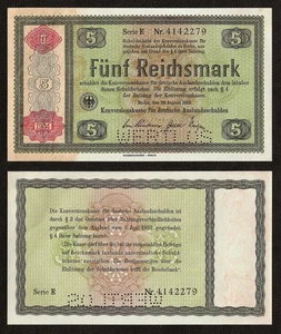 ALEMANIA 5 Reichsmark Konversionskasse 1933 P-207 WERTLOS perforado AUNC - Imagen 1 de 3