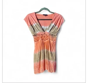 Sky Women's Floral Top Peach Tie Dye Embroidered Size Small - Picture 1 of 9