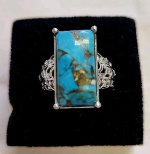 Chestnut Brine Turquoise Ring Size 9 With Magnet Treated Platinum Plated Copper - Picture 1 of 10