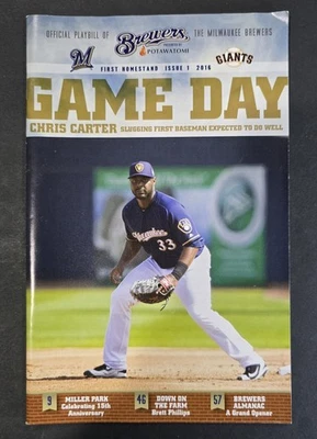 2016 Milwaukee Brewers Gameday Magazine Issue 1 Opening Day Chris Carter MLB  - Image 1 of 2
