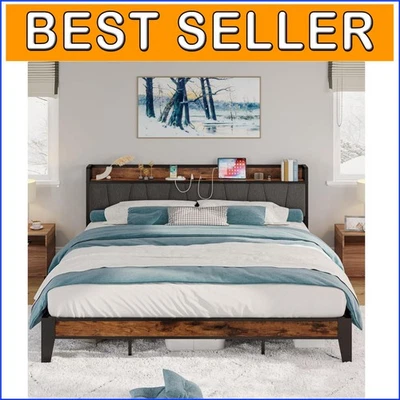 Stylish California King Platform Bed with Noise-Free Design & USB Charging Ports - Image 1 of 4