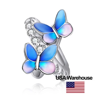 Dije de mariposa degradado de plata esterlina S925 apto para pulseras joyería hágalo usted mismo Foto 1 de 4