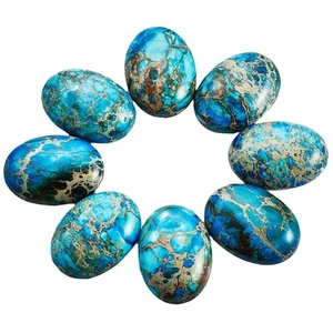 Sea Blue Oval Stone Cabochons Flatback Semi-precious CAB for Jewelry Making,S... - Picture 1 of 3