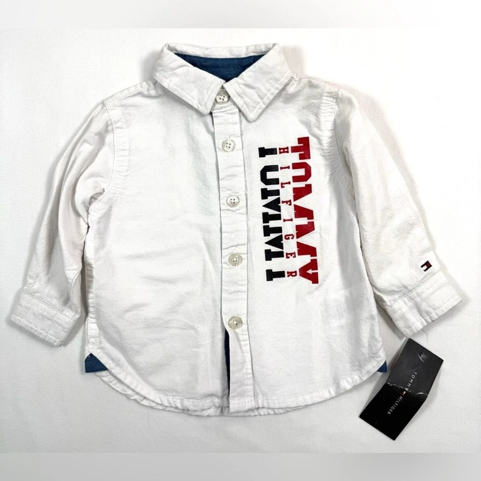 NUEVO CON ETIQUETAS TOMMY HILFIGER Bebé Niño Blanco Logo Manga Larga Con Botones Preppy 6-9M Foto 1 de 4