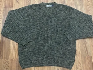 Vintage Fieldmaster Sweater Mens Large Green Gray V Neck Hand Framed Made USA - Picture 1 of 10