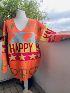 Bunter Oversize Strickpullover HAPPY und PEACE  Damen  Gr 52-56 Neu ‼️ - Bild 1 von 6
