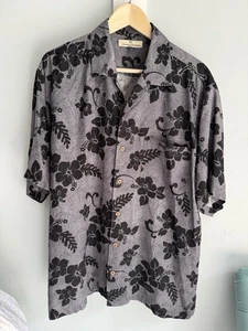 Camisa Tommy Bahama Abotonada Hombre Grande Negra Gris Hibisco 100% Seda Verano - Imagen 1 de 3