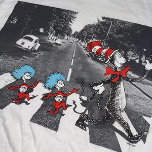 Dr Seuss Cat In The Hat Shirt Mens Medium White Abbey Road Beatles Crossover Tee - Picture 1 of 15