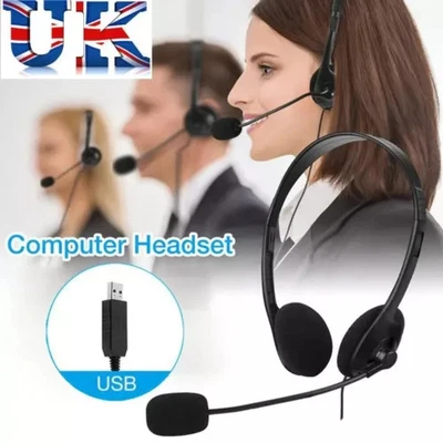 ✅USB Headset with Microphone Computer Headphones for Laptop PC Call Center Work - Image 1 of 4