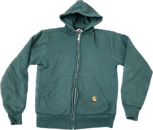 Vintage Carhartt Green Full Zip Hoodie Sweatshirt Thermal K02 Small Made In USA