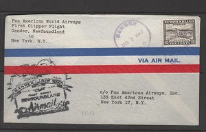 First Flight NEWFOUNDLAND to NEW YORK 1947 SLOGAN backstamp card encl. - Picture 1 of 3
