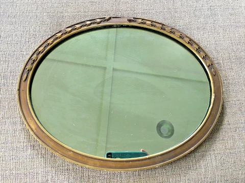 Antique Vintage  Rustic OVAL  Mirror 12 X 15”  Approx 1930 Cover