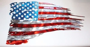 Patriotic Tattered & Torn American Flag - Metal Wall Art - 42" x 24 1/2" - Picture 1 of 3
