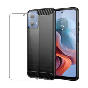 Karbon Hülle Für Motorola Moto G34 Cover Mit Glasschutzfolie Black - Bild 1 von 6