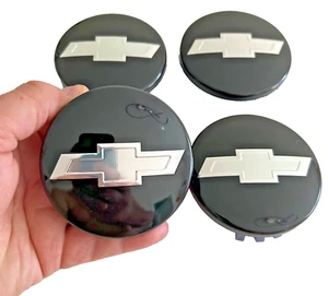 Black Chevy Wheel Center Cap 4pc Chrome Emblem for Chevrolet Silverado Tahoe 14+ - Picture 1 of 3