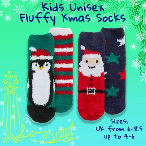 Kids Boys Girls Winter Cosy Fluffy Bed Socks Energy Saving Non Skid Xmas Print - Picture 1 of 7