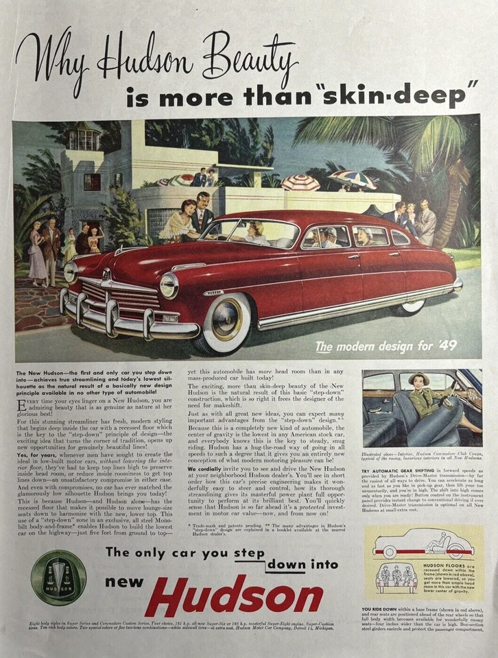 1949 Hudson Automobile Beauty Modern Design Step Down Red Commodore VTG Print Ad - Image 1 of 1