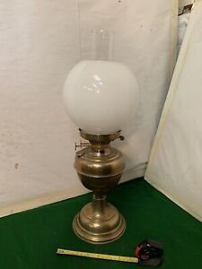 Vintage  Brass Paraffin Oil Lamp With a Double Wick Burner 20 Inches High