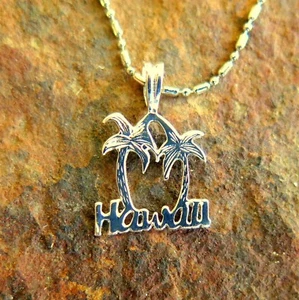 Hawaiian Jewelry 925 Sterling Silver Palm Trees Pendant Necklace SP55701 - Picture 1 of 2