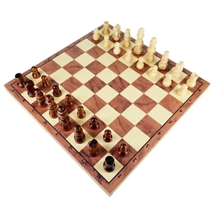 Jeu d'échecs planche à la main pièces en bois voyage jeu familial 21 cm x 21 cm BOÎTE AUX LETTRES - Photo 1/10