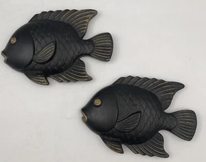 1978 Miller Studio Inc. Black and Gold Chalkware Fish Wall Plaques Set Of 2 - Picture 1 of 8