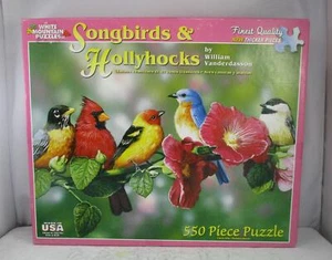 White Mountain Puzzles "Songbirds & Hollyhocks" - 550 Piece 24" x 18" Puzzle - Picture 1 of 5