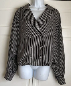 NWT, Women's Lapel Double-breasted Black White & Shirt Long Sleeve Blouse Large - Picture 1 of 11