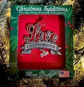 Gloria Duchin Silver Red Sparkle 2025 “Love Lives Forever” Christmas Ornament - Picture 1 of 1