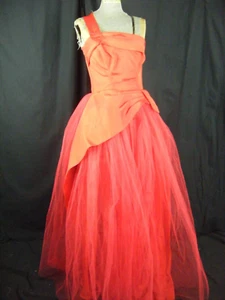 DANCE ORG by FRED PERLBERG Vtg 50-60s Red One Shoulder Tulle Dress-Bust 30/2XS - Picture 1 of 11