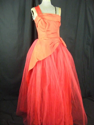 DANCE ORG by FRED PERLBERG Vtg 50-60s Red One Shoulder Tulle Dress-Bust 30/2XS - Image 1 of 4