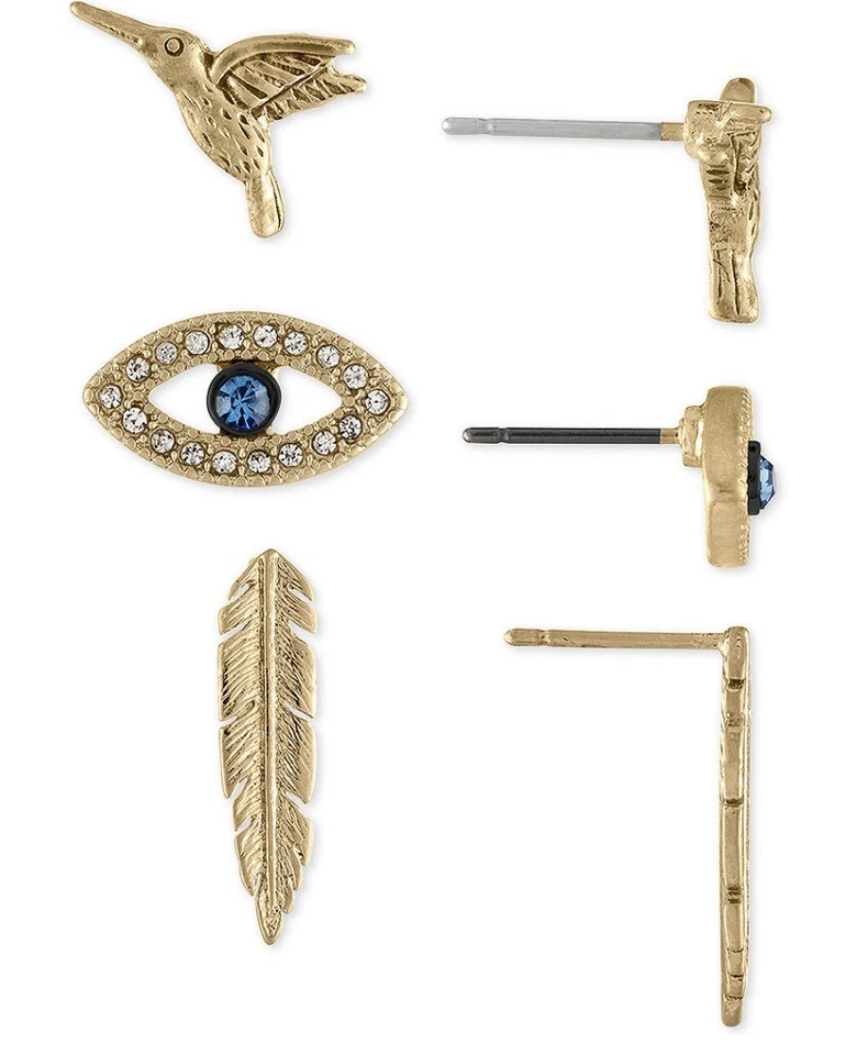$28  RACHEL RACHEL ROY GOLDTONE BIRD STUD EARRINGS 3 PAIRS  EARRINGS  JRR3 - Image 1 of 4