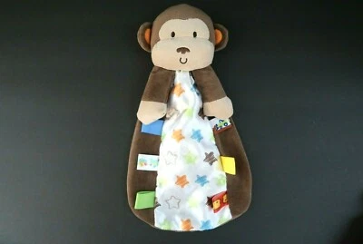 Taggies 棕色 猴子 毛绒 Lovey 绿色 蓝色星星 摇铃 婴儿 安全毯 — 第 1/4 张图片