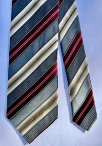 Corbata Ermenegildo Zegna Gris Oscuro Rojo Rayas Mezcla Algodón Seda Italia - Imagen 1 de 6
