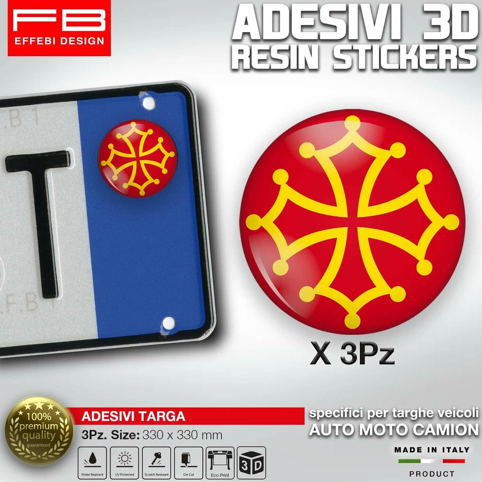 FB DESIGN ADESIVI bollino Targa Bandiera Croce OCCITANA Italia Francia Spagna auto moto