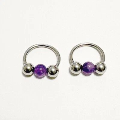 PAR 316L Acero Quirúrgico 14g 1/2" Diámetro con bola de amatista pezón herraduras. Foto 1 de 4