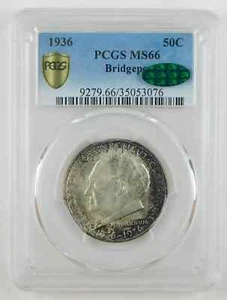 1936 BRIDGEPORT SILVER COMMEMORATIVE HALF DOLLAR PCGS MS66 CAC VERY PQ! - Picture 1 of 2