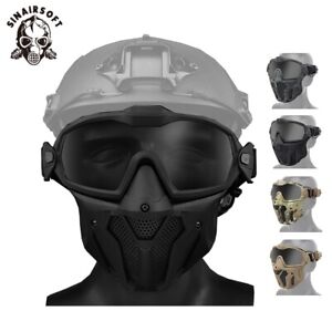 Tactical Full Face Mask W/ Goggles Fans Airsoft Paintball CS Helmet Mask Outdoor