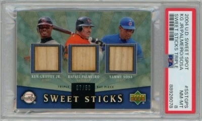 Ken Griffey Jr. Rafael Palmeiro  Sosa 2004 UD Sweet Spot Triple Relic /50 PSA 8 - Image 1 of 2