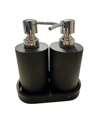 Vintage Resin Soap Dispenser Set - Black Bottles with Silver Pumps, - Image 1 of 4