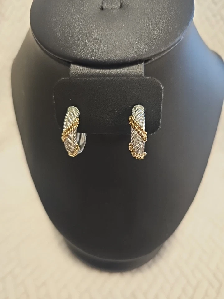 Judith Ripka Sterling Silver Two Tone Braided Rope 1" Hoop Earrings  - Image 1 of 4