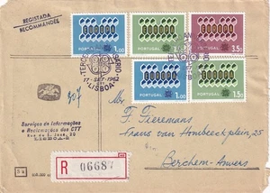 SA24e Portugal 1962 Europa CEPT stamps to Belgium fancy cancel fragment of cover - Picture 1 of 2