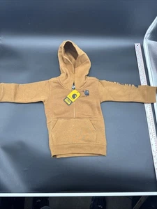 Carhartt 1/4 Zip Hoodie Boys Brown Fleece Sweatshirt Pullover Spellout TS6273 - Picture 1 of 8
