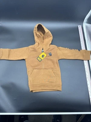Carhartt 1/4 Zip Hoodie Boys Brown Fleece Sweatshirt Pullover Spellout TS6273 - Image 1 of 4