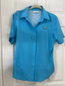 Columbia Womens Button Up Shirt Fishing Gear Short Sleeve Aqua Blue Size S/P - Picture 1 of 9
