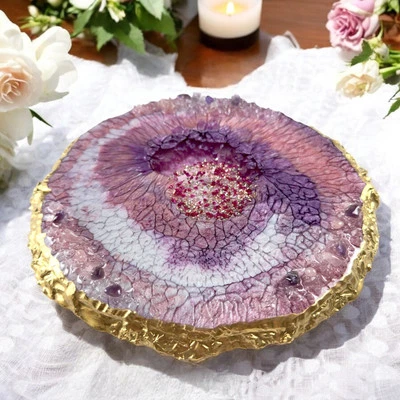 ablett Resin rund Rosa Serviertablett Epoxidharz Boho Deko Geschenk Hochzeit - Bild 1 von 4