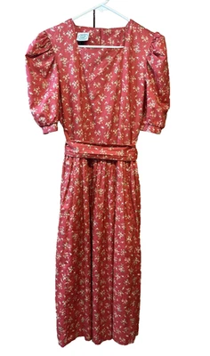 Vestido Laura Ashley Años 80 Rojo Floral Reino Unido 8 EE. UU. 4 Algodón Hungría Vintage Algodón Foto 1 de 4