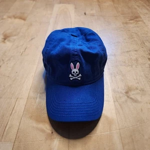 Psycho Bunny Unisex Blue Baseball Hat OSFA Adjustable Strap Cap Spellout - Picture 1 of 5