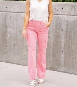 Pantalones de mezclilla Judy Blue para mujer 13/31 bonitos en rosa tiro alto cargo pierna recta elásticos - Imagen 1 de 12
