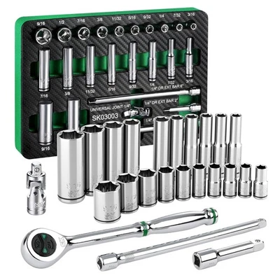 1/4" Drive Socket Set with 160-P Ratchet, 24-Piece, SAE, SuperKrome Finish, P... - Image 1 of 4