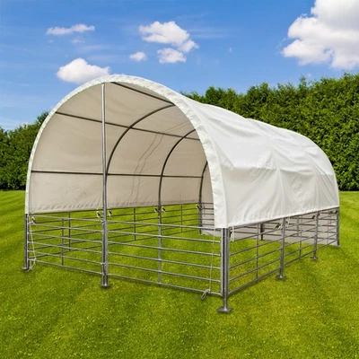 DEMA Unterstand Weidezelt Weideunterstand Pferd Stall Zelt Gatter + Plane 4x6 m mobil